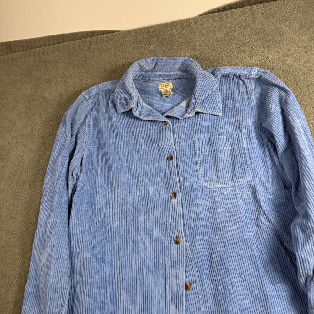 LL Bean Womens XL Blue Corduroy Button Down Shirt Long Sleeve Cotton 0QT22